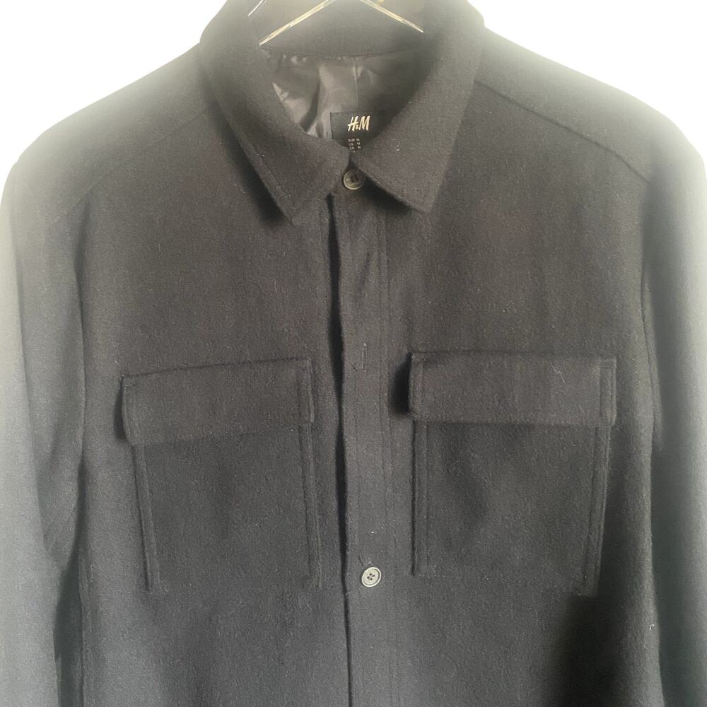 H&M Men's Black Wool Four Pocket Button Front Lined Coat Size Medium - Picture 4 of 9